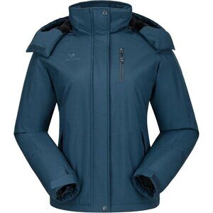 Women's A-navy Waterproof Snow Ski Jacket  Fleece Warm Winter Coat Hooded